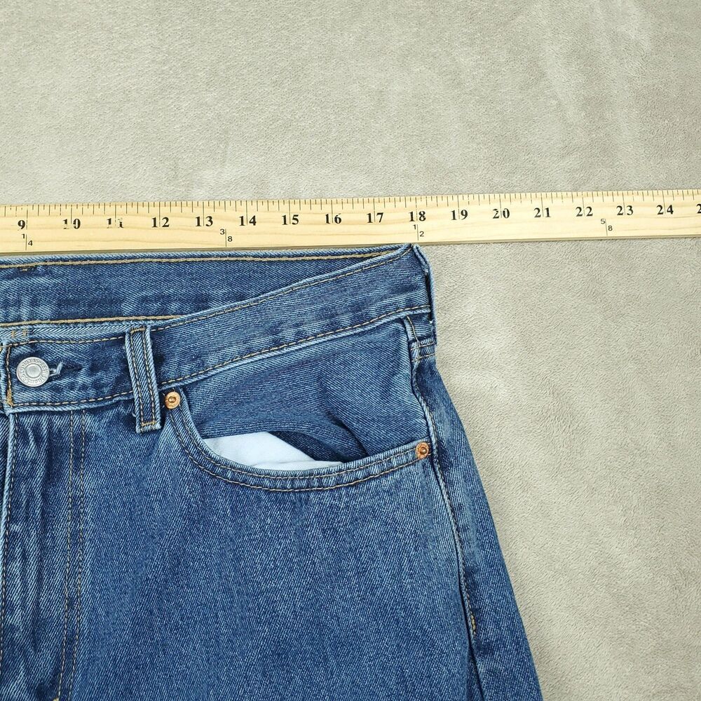 Levis 505 Jeans Mens 36x30 Blue Medium Wash Regular Straight Denim Pants Casual - Picture 9 of 16